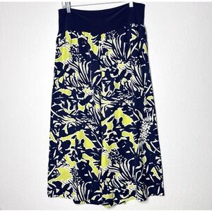 Clara Sun Woo Gaucho Pant Sz 1X Flowy Wide Leg Slinky Beach Cruise Blue Print